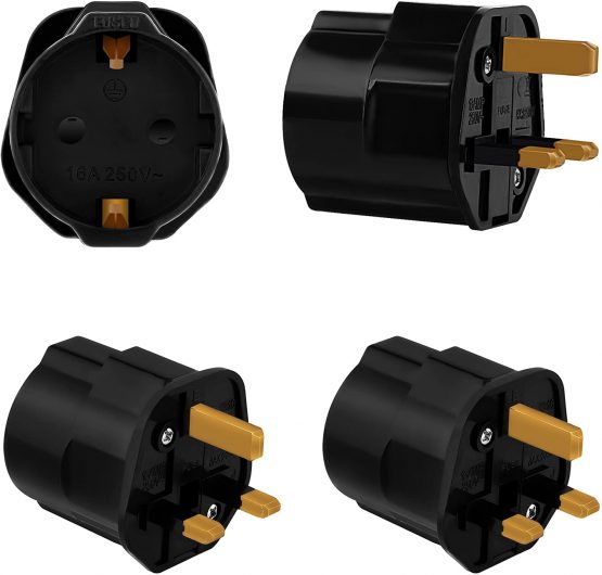 Incutex 2x Power Adapter EU to UK - Europe 2-Pin to 3-Pin UK - 13A Fuse - Travel Plug Socket European SchuKo in black