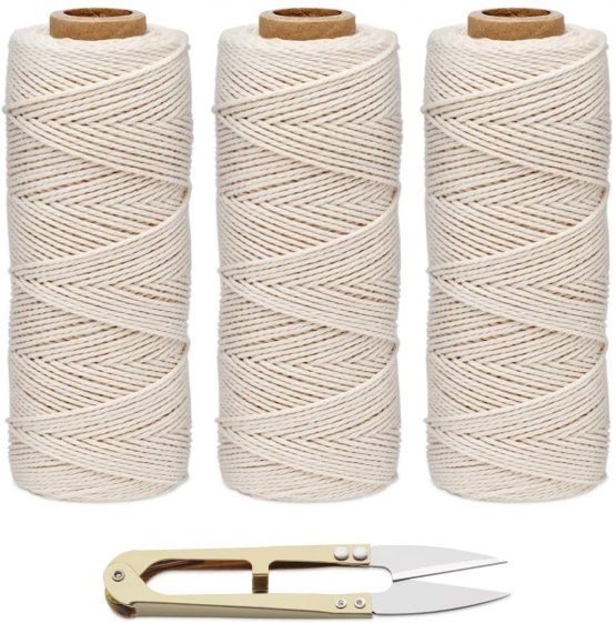 ilauke 1MM Bakers Twine, 300m Cotton Macrame Cord Kitchen Cooking String for Trussing and Tying Poultry Meat Making Sausage DIY Crafts and Decoration (Beige)
