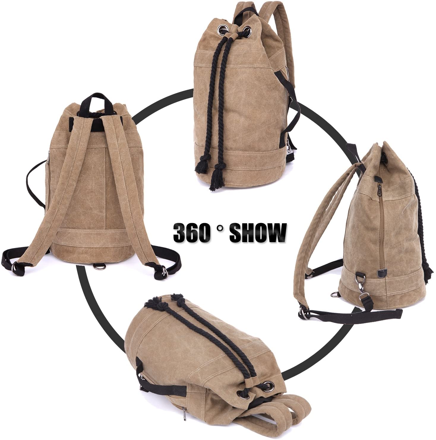 LOSMILE Canvas Travel Duffles,Holdall Travel Bags Overnight Weekend Bags Carry On Shoulder Tote Bag Rucksack Luggage.(L-BROWN) - Image 3