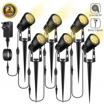 ECOWHO Garden Lights Mains Powered 21m Outdoor Lights IP65 LED 12V Spike Lighting Metal Uplighter Warm White Ground & Wall Mounted for Yard Path Tree(6-Pack Extendable to 12 Spotlights)