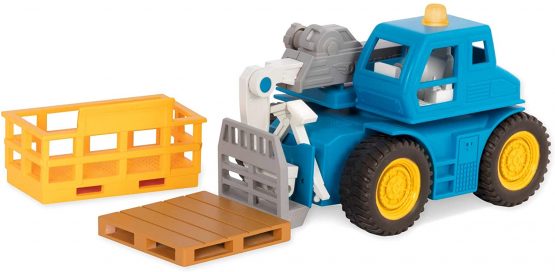 DRIVEN by Battat WH1016Z Micro Telehandler Crane Crate, Basket, Light, and Sound – Trucks and Construction Toys for Kids Aged 3 and Up, Brown/a