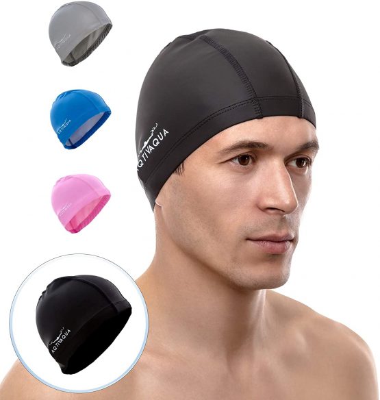 AqtivAqua Spandex Swimming Cap with Protective Layer // Swim Cap for Men Women