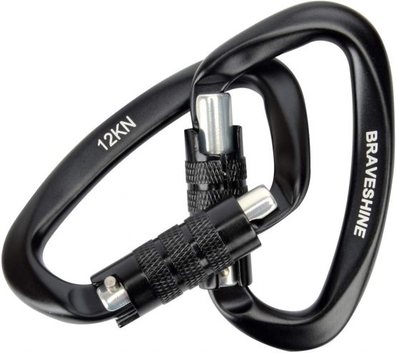 BRAVESHINE 2 Pack Twist Locking Carabiner Clips Heavy Duty, 12KN Auto Locking Aluminum Carabiner, Super Durable D Lock Carabiner Hook for Camping, Hammocks, Dog Leash, Rappelling, Swing
