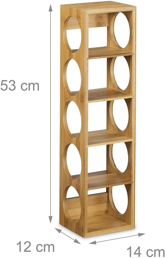 Relaxdays Bamboo Rack Size 53 x 14 x 12 cm, 5 Levels, Modern Bottle Storage Wine Holder for Horizontal Hold, Stackable, Natural Brown, Wood, 12 x 14 x 53 cm - Image 4
