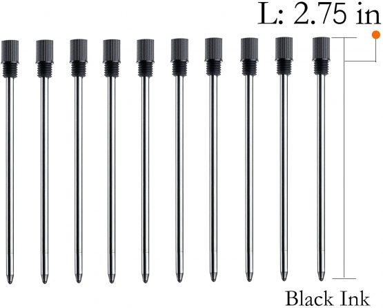 MengRan 2.75'' Ballpoint Pen Refills,Standard D1 Ballpoint Pen Refill (Remove Black Hat),Black Ink,(Pack of 10)