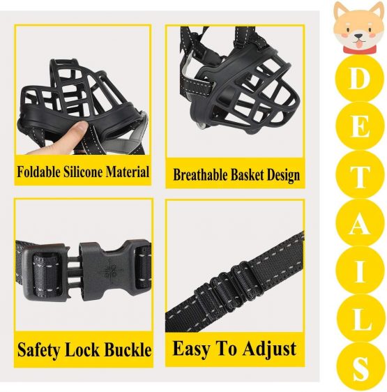 ILEPARK Dog Muzzle, Soft Silicone Basket Muzzle for Dogs, Breathable Mouth Cover and Adjustable Straps, Anti-Biting, Barking and Chewing. (Size 3,Black) - Image 4