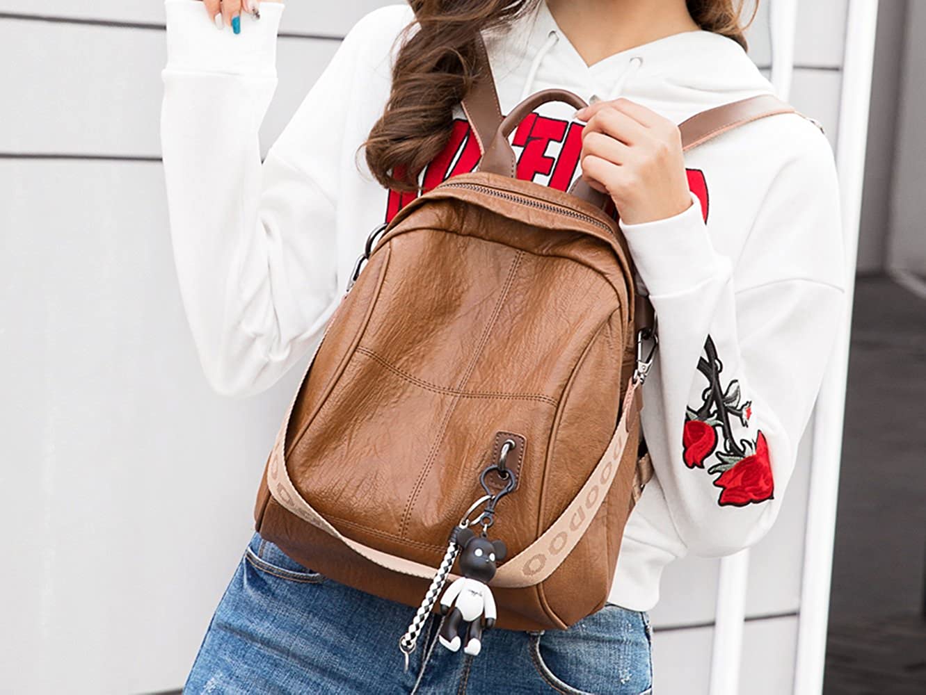 DEERWORD Women's Backpack Handbags Ladies Rucksack Shoulder Bags PU Leather Mini Anti-theft Dayback Brown - Image 2