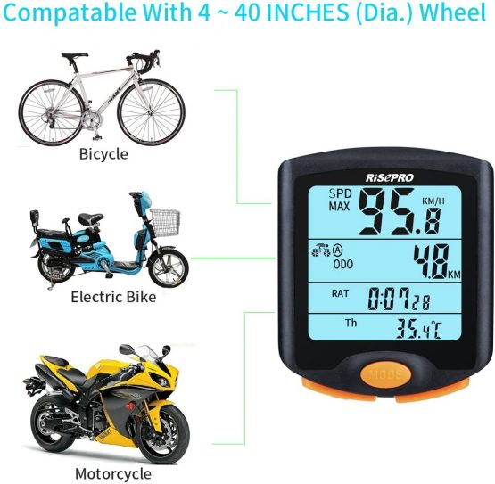 Wireless Bike Computer, RISEPRO® Waterproof Bike Cycle Computer 4 Line LCD Backlight Display for Tracking Riding Speed and Distance, Waterproof Bike Computer YT-813 - Image 4