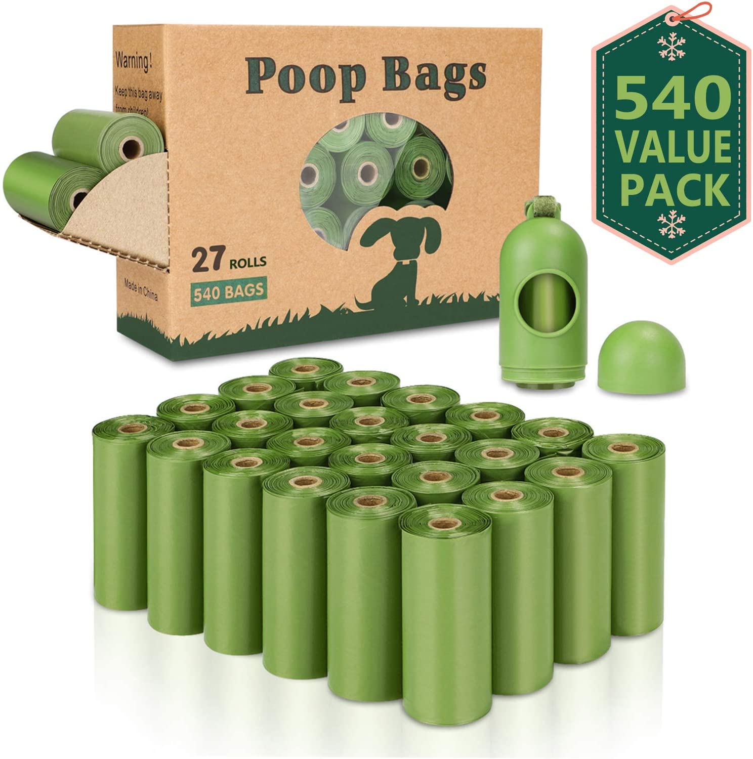 Dog Poo Bags - 540 Counts Biodegradable Poop Waste Bag Refill Rolls for Dogs include 1 Adjustable Dispenser
