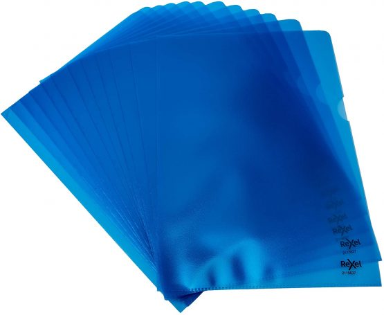 Rexel Quality A4 Document Folder, Blue Embossed, 115mic, Cut Flush, Copy Safe, Pack of 100, 2115637
