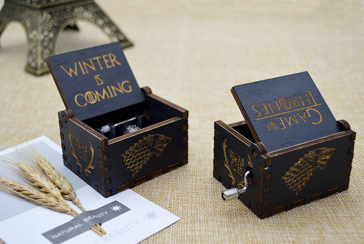 Micteney Game Of Thrones Winter Is Coming Antique Carved Wooden Hand Crank Music Box for Kids - Image 4