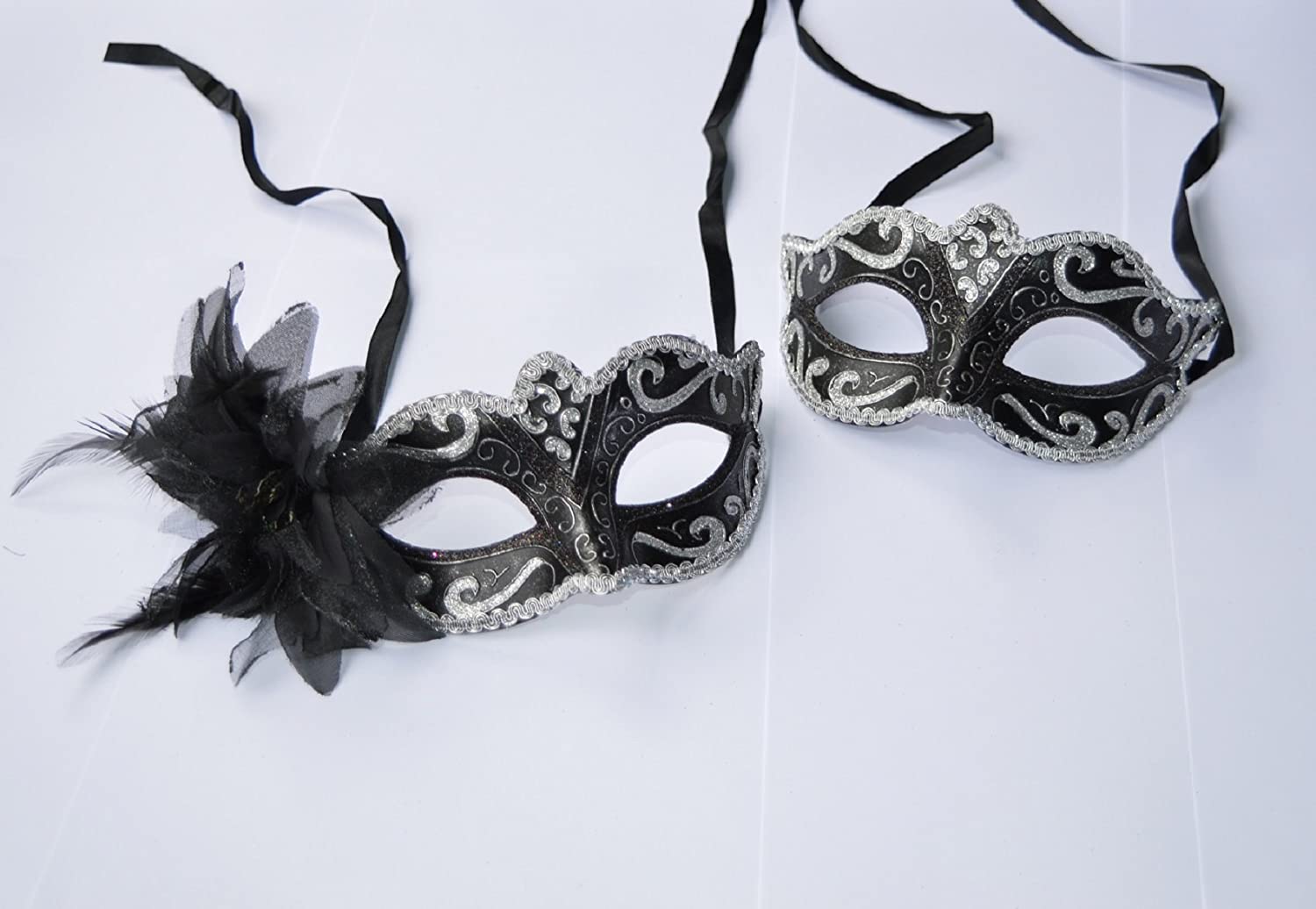 FHS Silver His & Hers Venetian Masquerade Masks for Couples, 19x9cm