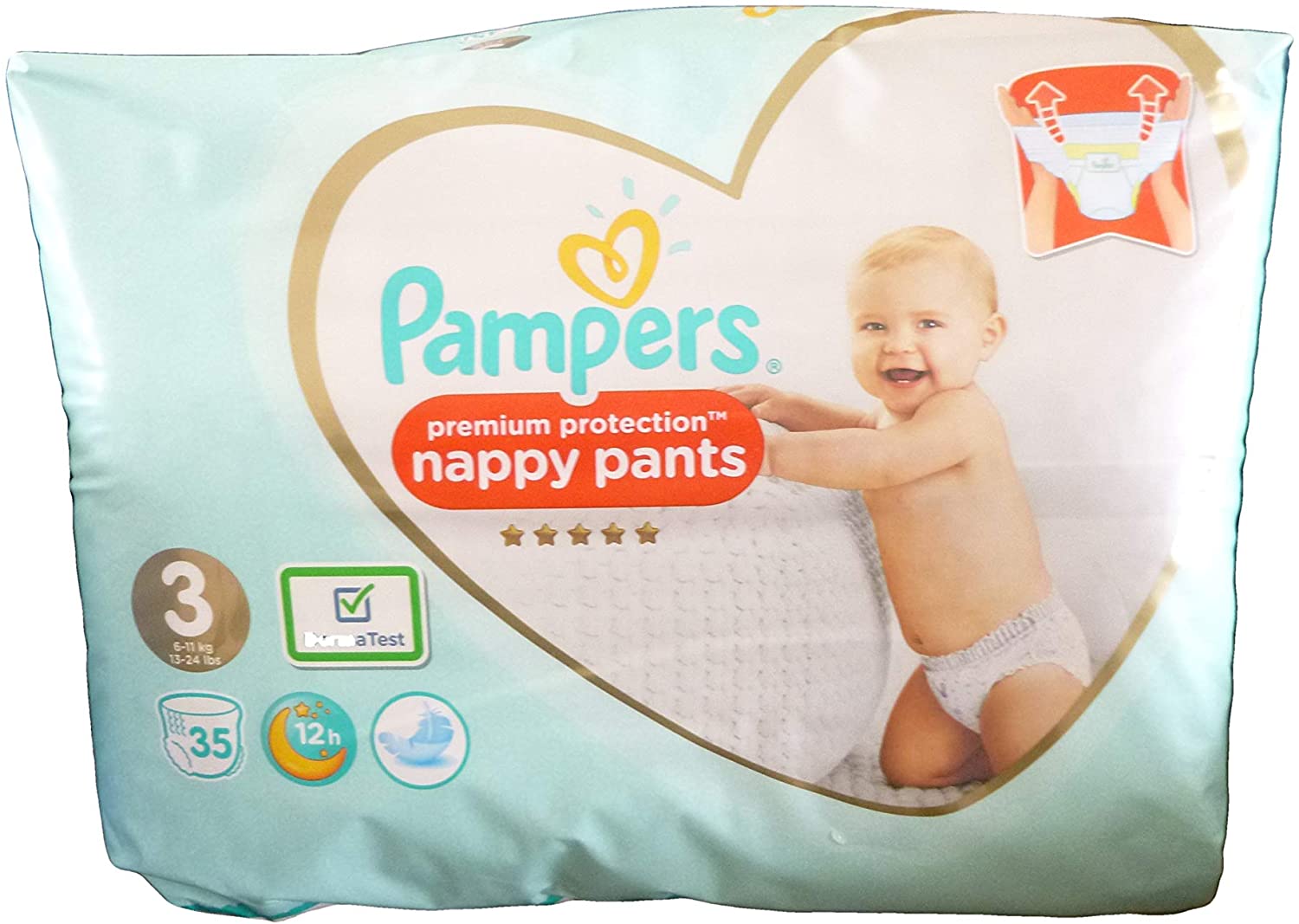 Pampers Premium Protection Pants Size 3, 35 Nappy Pants, Soft, White, Size 3 (35 Count)