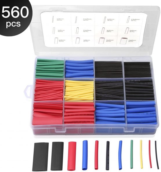 Eventronic ET1001 Heat Shrink Tubing Electric Insulation Heat Shrink Wrap Cable Sleeve 5 colors 12 sizes, 560 Pcs