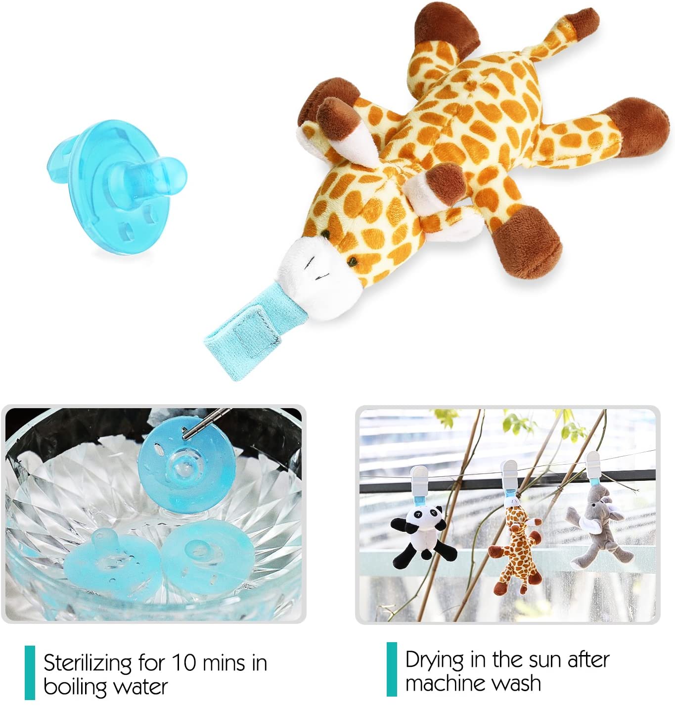 Zooawa Baby Pacifier, Giraffe Pacifier Holder with Detachable