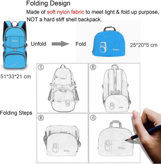 Bekahizar 35L Lightweight Rucksack, Soft Foldable Backpack, Upgraded to 4 Compartments Daypack for Travel Hiking Camping Cycling Outdoor Sports - Image 3