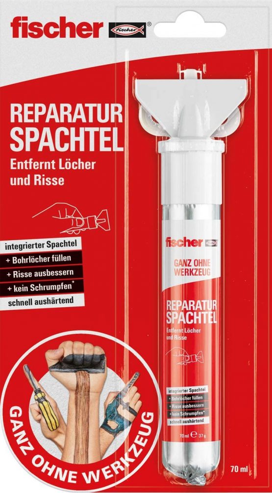Fischer Repair Spatula, 1 x Repair Spatula Tube, 70 ml, Filling Drill Holes, Repairing Cracks, Quick Curing, No Tools Required, 545948