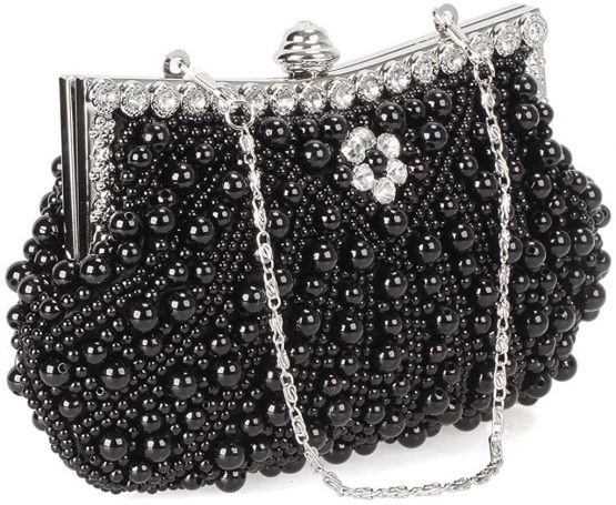 HONGCI Glitter Faux Pearl Beaded Rhinestone Women's Clutch Bag, Ladies Evening Bag Bridal Wedding Bag Handbag Prom Bag Purse - Image 3