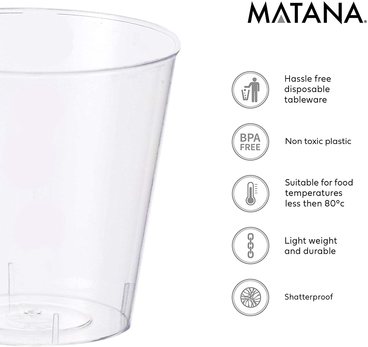 Matana 300 Crystal Clear MultiUse Plastic Shot Glasses 30ml BigaMart