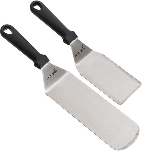 Metal Stainless Steel Spatula Set - Griddle Scraper and Pancake Flipper or Hamburger Turner - Stainless Steel Utensil Great for BBQ Grill Flat Top - Commercial Grade