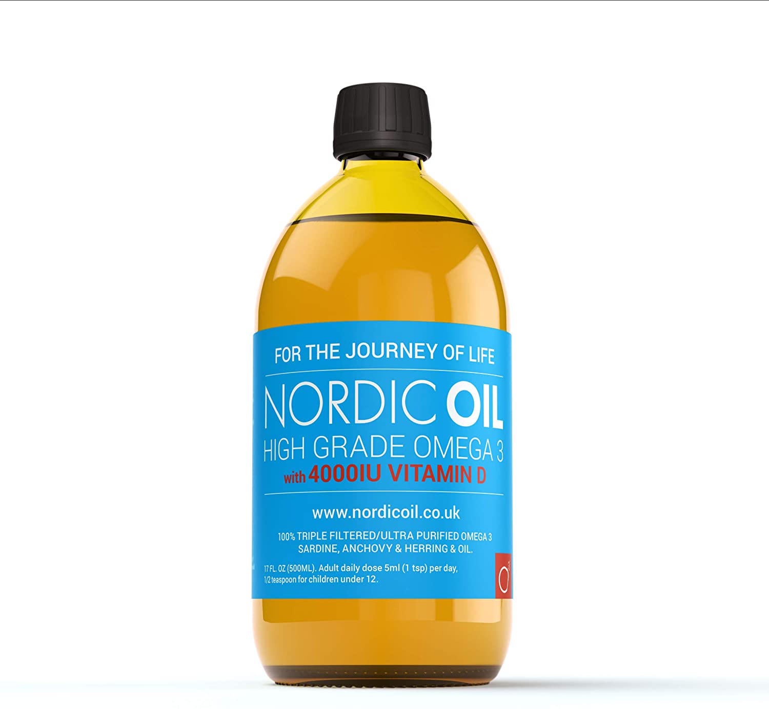 Nordic Supplements High Strength 500ml Omega 3 Fish Oil with 4000IU Vitamin D3 in Natural Cholecalciferol Form. Taste Award Winning Lemon Flavoured and Tested