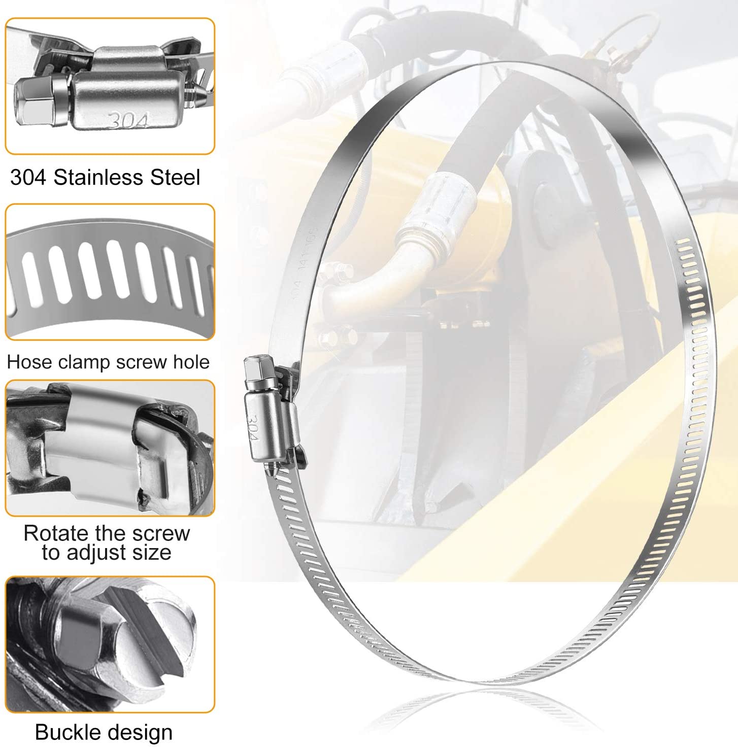 MIAHART 6 inch Hose Clips 304 Stainless Steel Duct Clamps Pipe Clamps Adjustable 141mm-165mm Hose Clamp (Pack of 6) - Image 4