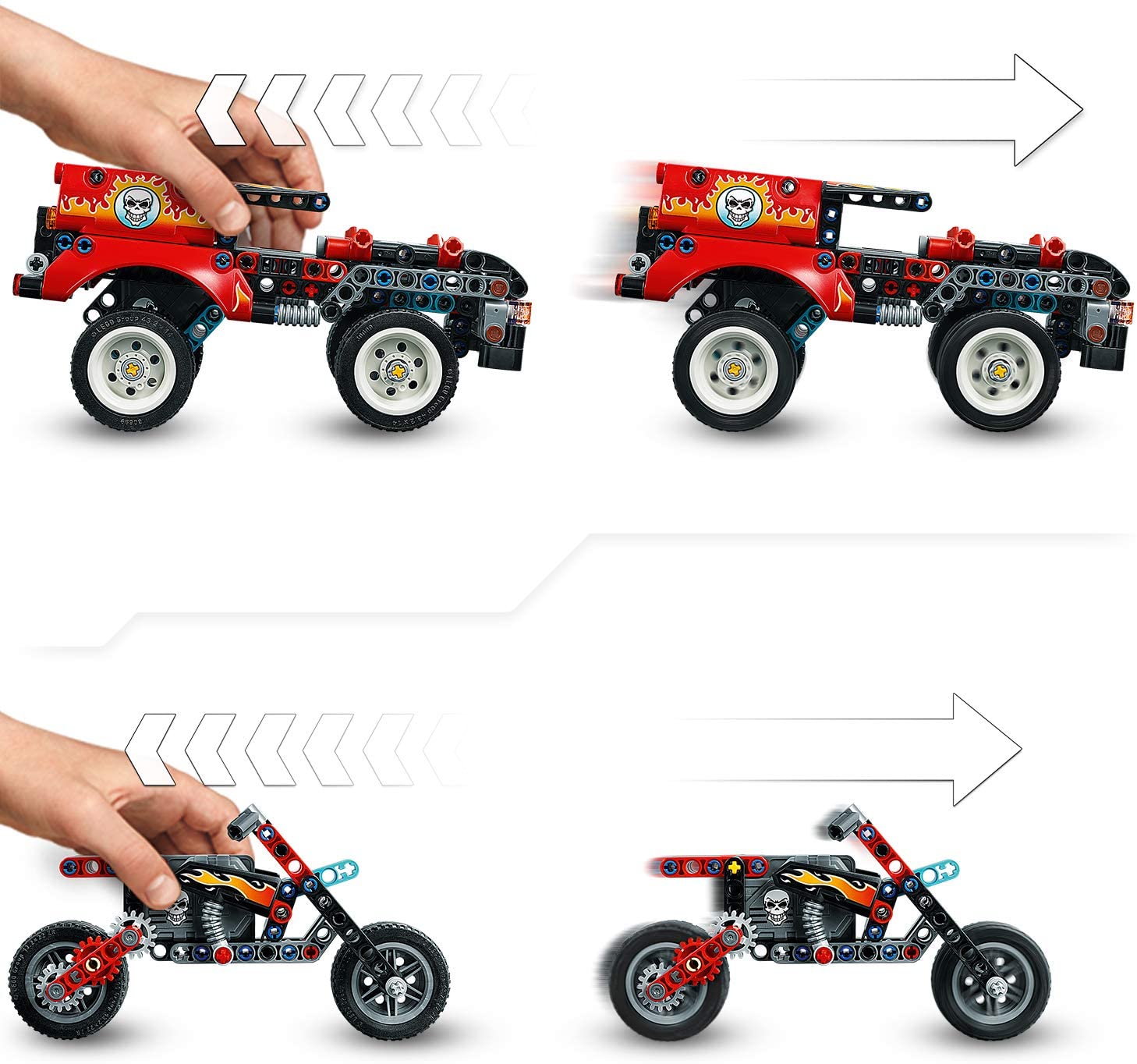 LEGO 42106 Technic Stunt Show Truck & Bike Toys Set, 2in1 Model with Pull-Back Motor and Trailer, Multicolor - Image 3