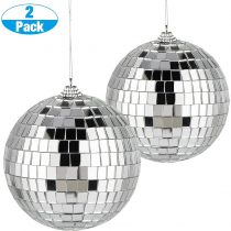 2 Pack Mirror Balls, 10cm Silver Disco Ball Reflective Mirror Ball Glass Mirror Glitter Ball Disco Mirror Ball Decorations for DJ Wedding Stage Party Christmas