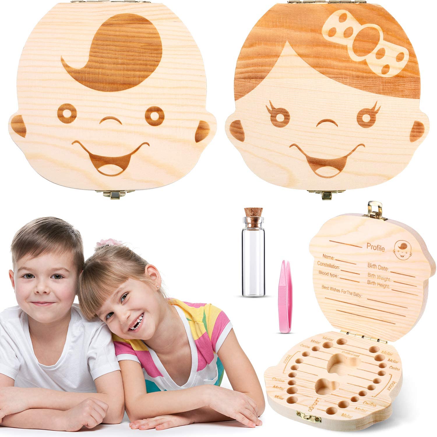 2 Wooden Baby Tooth Box