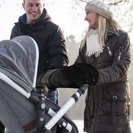 Stroller Hand Muff Windproof Anti-Freeze Pram Gloves Waterproof Baby Pushchair Hand Warmer Cover Thickening Warm Winter Pram Mitten with Mobile Phone Pocket (Black) - Image 2