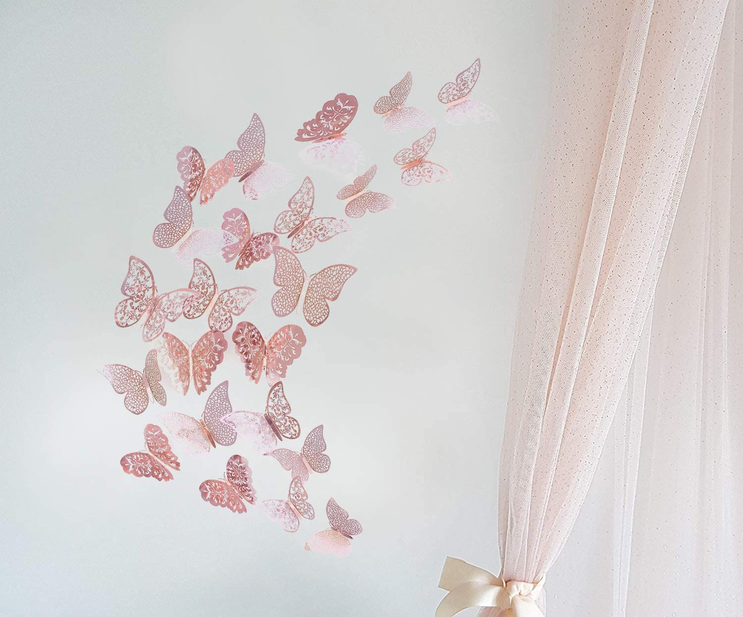 Butterfly Decorations,3D Wall Decals,Metallic Art Sticker,DIY/Man-Made/Removable/Decorative Paper Murals for Home,Bathroom,Livingroom,Kids/Girls Bedroom,Nursey,Party Décor.(36 PCS) (Rose Gold) - Image 4