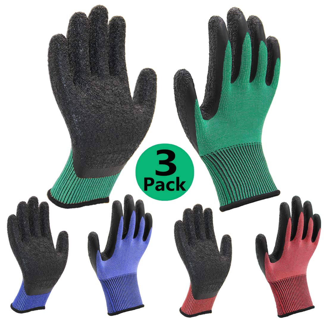 PROGANDA 3 works Gardening Gloves Ultra-Grip Work Gloves Non-Slip Latex Coated Colourful Verstile for House Car Cleaning Fishing Outdoor