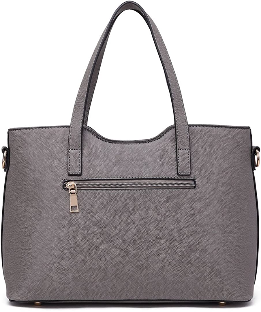 Miss Lulu Women's Handbag, Fashion Ladies Top Handle 2-Piece Tote & Shoulder Bag PU Leather, Grey - Image 3