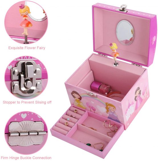 TAOPU Musical Jewelry Box with pearl handle and Spinning Princess Girl Music Box Jewel Storage Case for girls - Image 2