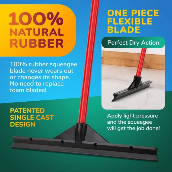 Tyroler Bright Tools Floor Squeegee Heavy Duty 46 Cm Solid Natural Rubber Blade Long 4 Parts Handle 140 cm - Dries Flat and Curved Surfaces - Best for Washing, Drying, Bathroom, Wet Room, Floor - Image 2