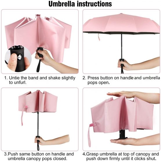 Travel Umbrella Compact Folding UV Umbrella for Sun Protection Auto Open Close Women Rain Umbrellas Pink - Image 4