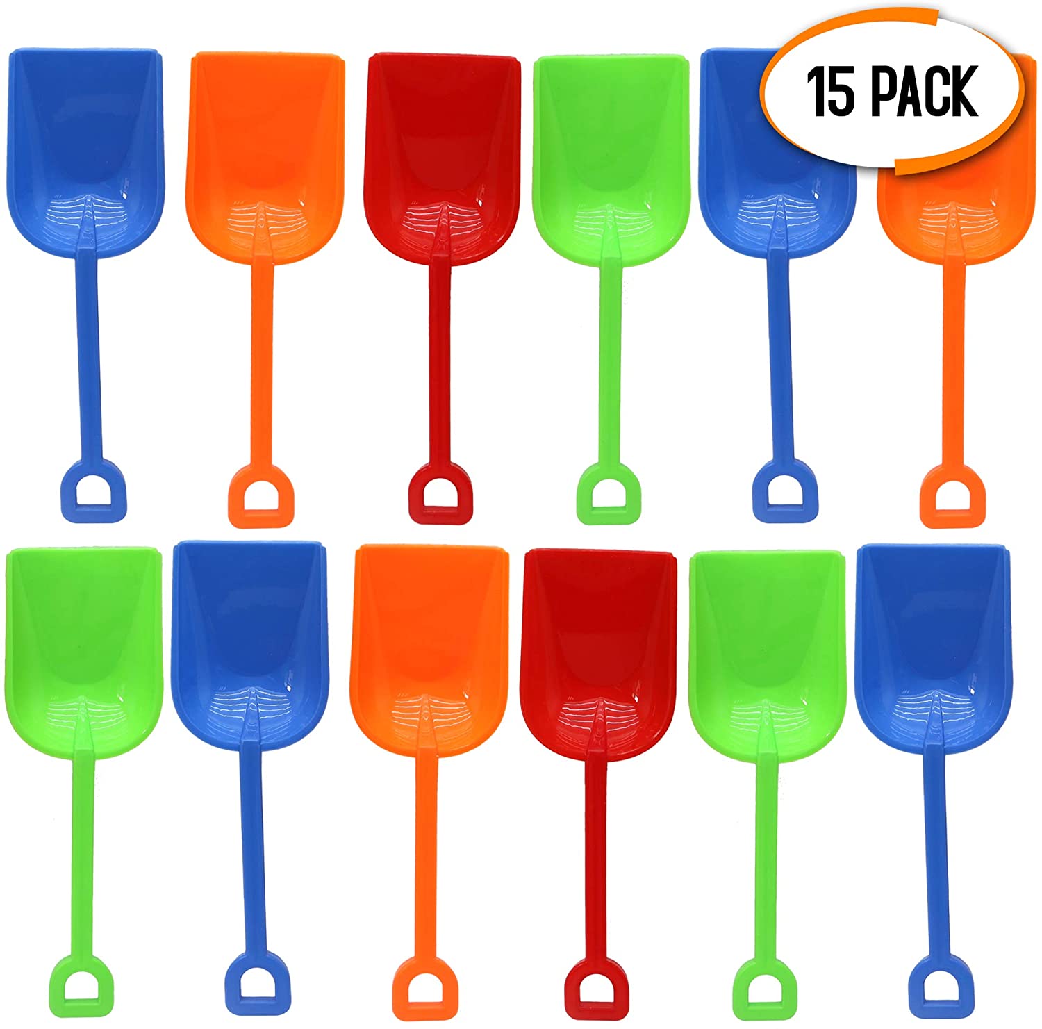 Bramble - 15 Plastic Beach Mini Small Spades for Kids Sand Toys and Sandpits - Blue and Orange, 9"/23cm