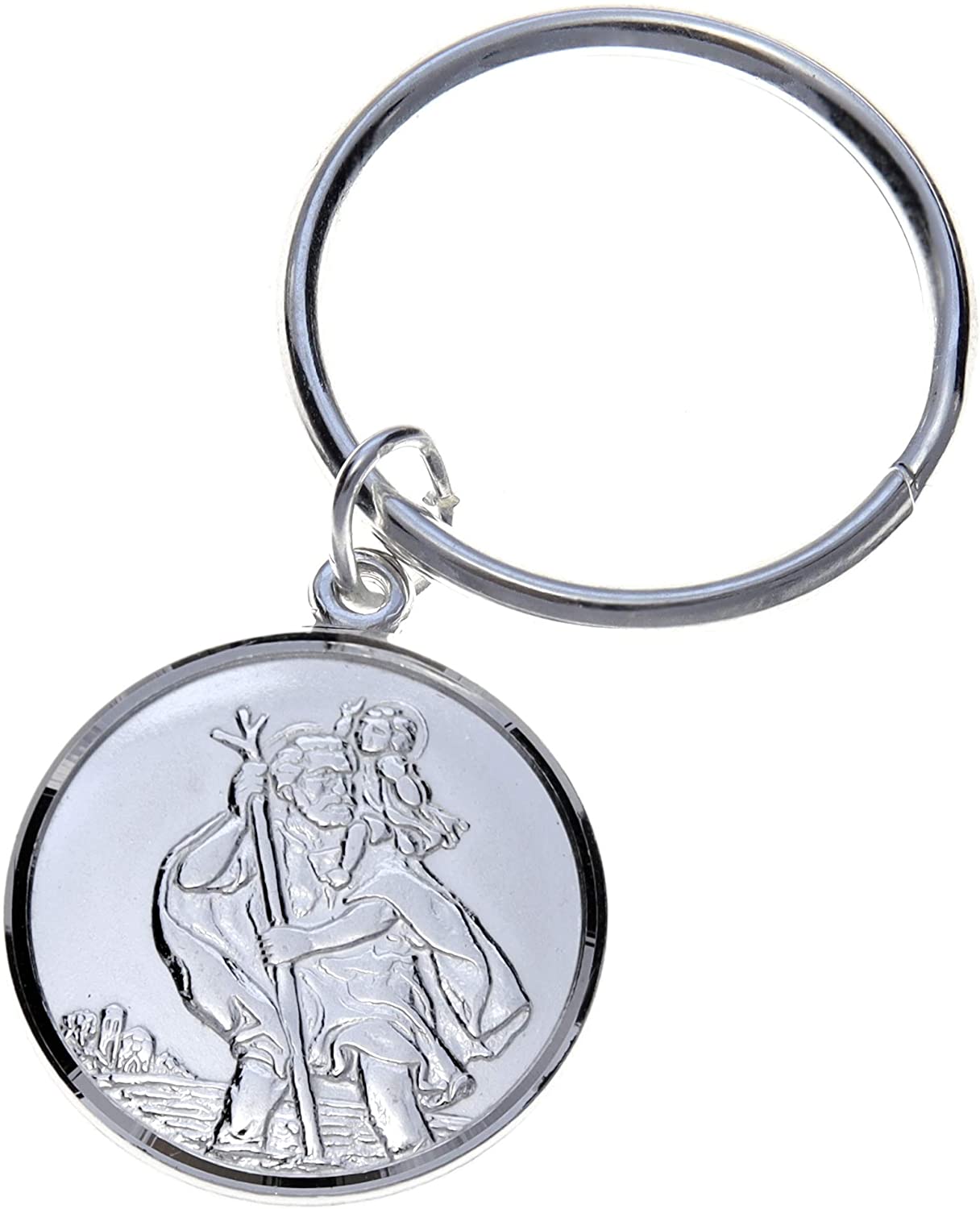 Alexander Castle 925 Sterling Silver St Christopher Keyring for Men Reversible Car Keychain, Key Fob Key Chain with Jewellery Gift Box