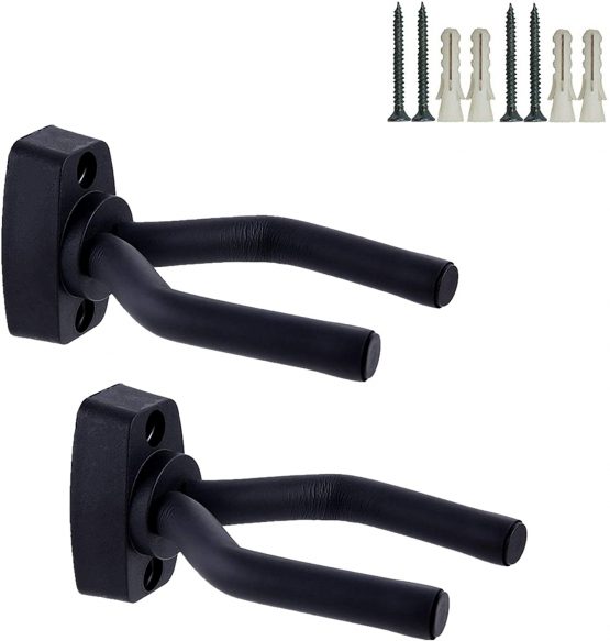CAIHONG Guitar Wall Mount Hanger 2 Pack, Guitar Hanger Wall Hook Bracket Holder Stand Black Display with Screws - Easy To Install - Fits All Size Guitars, Bass, Mandolin, Banjo, Ukulele