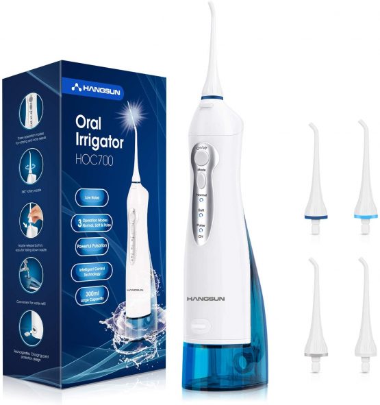 Hangsun Water Flosser Cordless Oral Irrigator Rechargeable Ultra Dental Water Jet HOC700 for Teeth Braces with 300ML Water Tank and 4 Jet Tips for Travel & Home Use
