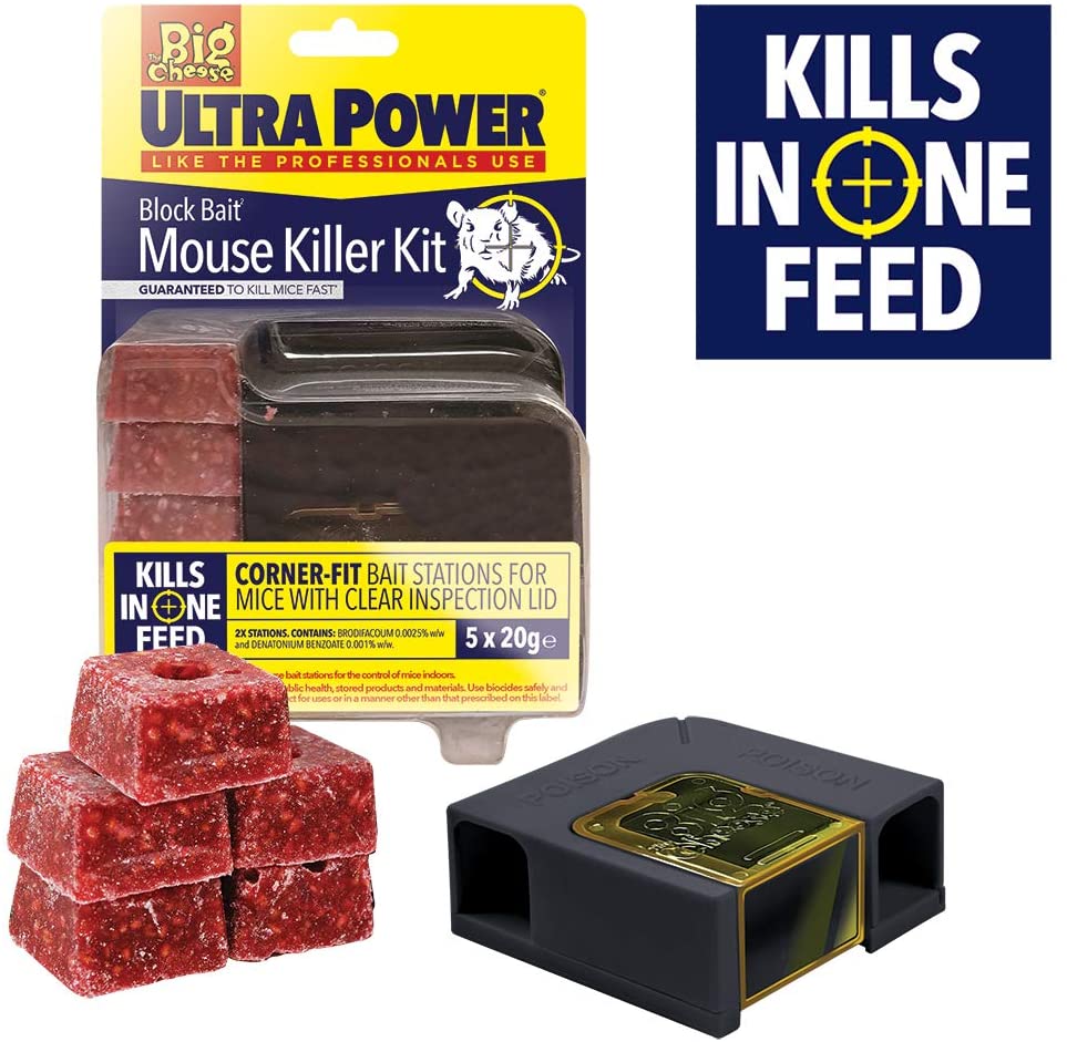 The Big Cheese Ultra Power Block Bait Mouse Killer Kit, Twinpack, Refillable Bait Stations, 5x20g Brodifacoum Blocks