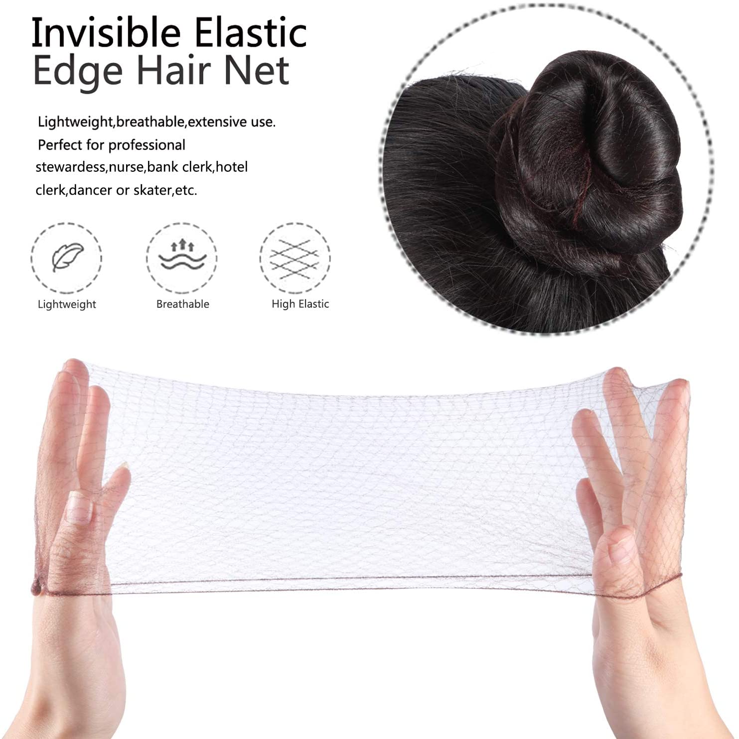 Hair Nets Invisible Elastic Edge Mesh and U Shaped Pins Set, 50 Pieces 50cm Individual Package Invisible Hair Nets - Image 3