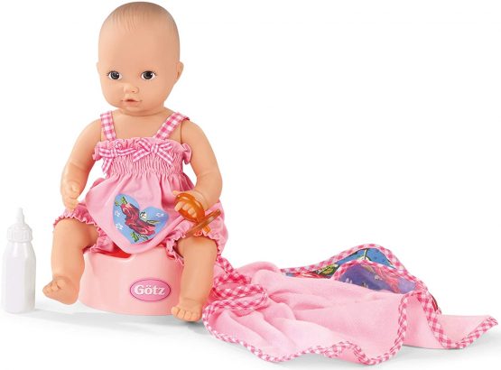 Gotz 1953038 Aquini Girl Roses Garden Doll - 33 cm Bathing Baby Doll Without Hair And Painted Brown Eyes - Suitable For Children Over 18 Months