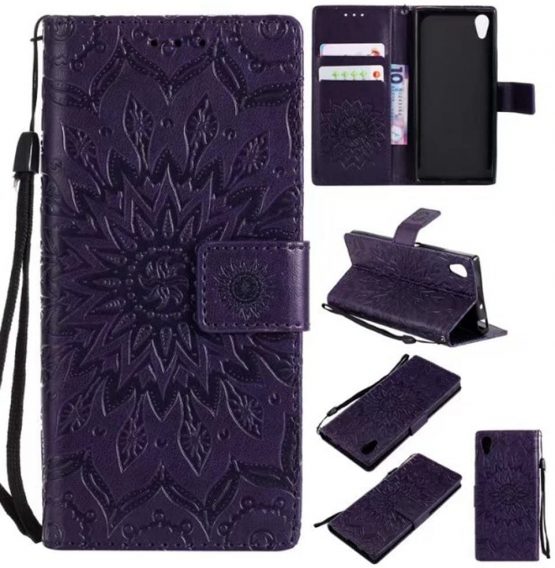 JOMA-E Shop Sony Xperia XA1 Phone Case,Stand Flip Wallet Case with Credit Card Holder & Wrist Strap Sunflower Pattern PU Leather Case for Sony Xperia XA1