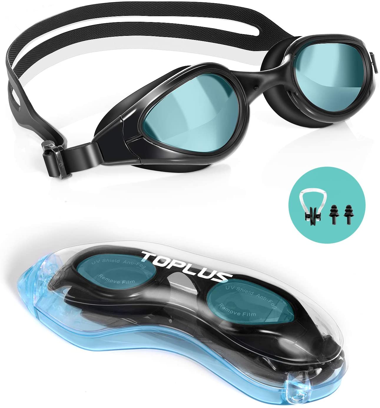 TOPLUS Swimming Goggles, No Leaking Anti Fog UV Protection Swim Goggles Soft Silicone Nose Bridge for Men Women, Junior