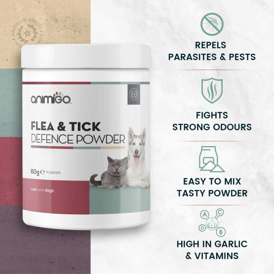 Animigo Flea & Tick Defence Powder - 100g Chicken Flavour - Tick And Flea Treatment For Dogs & Cats - Natural Flea, Mite & Tick Repellent - Plant Based Natural Ingredients & Vitamin B - Made In UK - Image 3