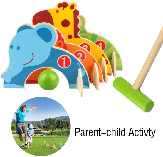 Wondertoys Wooden Animals Croquet Set Golf Toys with 2 Balls Early Educational Game Gift for Children - Image 4