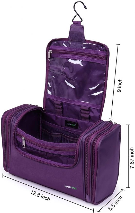 Lavievert Toiletry Bag/Makeup Organizer/Cosmetic Bag/Portable Travel Kit Organizer/Household Storage Pack/Bathroom Storage with Hanging for Business, Vacation, Household (Black) - Image 3