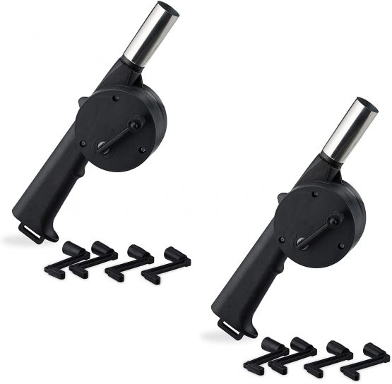 Relaxdays Manual Barbecue Blower Set of 2 Hand Operated Ignition Aid BBQ Barbecue Hair Dryer with Crank Charcoal Lighter, Black 10026993