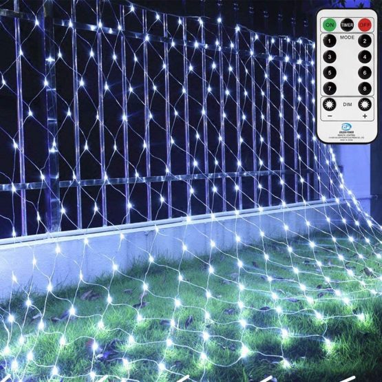 Ollny Outdoor Net Lights Garden Mesh Lights,200 Led 3m x 2m Fairy Light Net Lights Mains Powered Cool Whtie Net Lights with Remote & Timer for Indoor Curtain Bedroom Christmas Holiday Yard Decorations